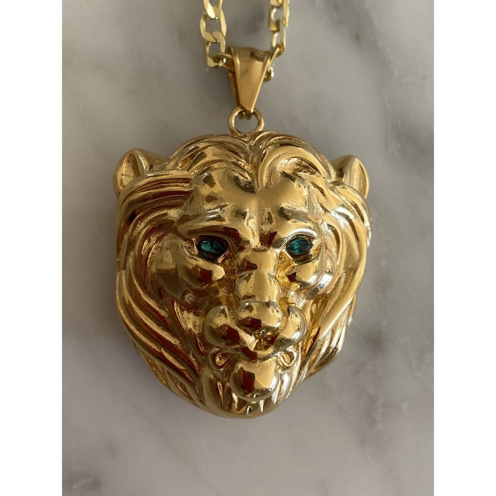 Mens 18kGold Plated 28" Chain Lion Face Pendant Necklace Hip Hop